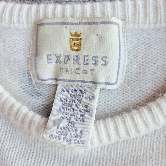Vintage'90s Express Tricot Floral Rabbit Hair Blend Short Sleeve Sweater Ivory - Picture 7 of 11